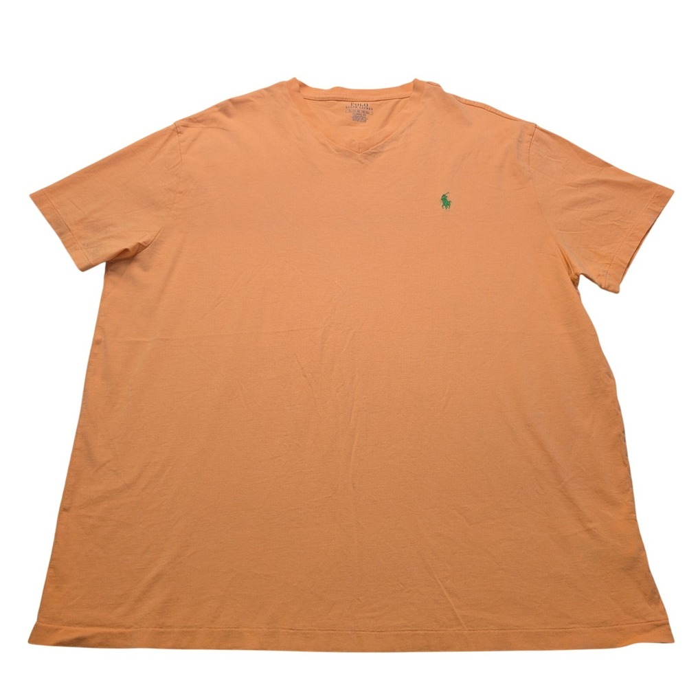 Polo Ralph Lauren V-Neck T-Shirt‎ Mens XL Peach Classic Fit Short Sleeve Cotton